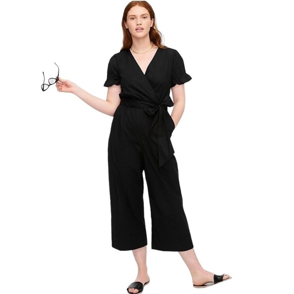 J. Crew Ruffle Stretch Cotton Poplin Jumpsuit Size 16T Black - Picture 1 of 9